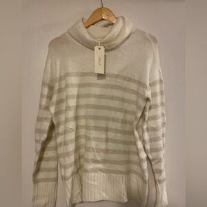 Greige Striped Turtleneck Sweater